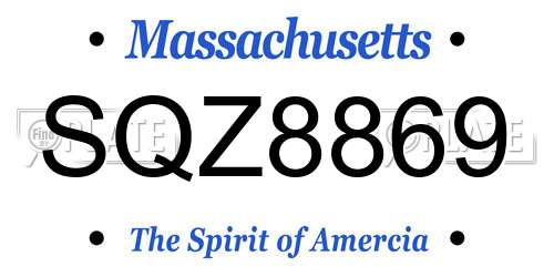 SQZ8869 Massachusetts License Plate