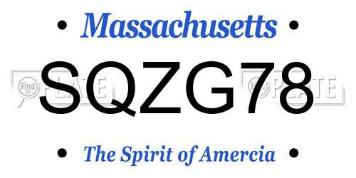 SQZG78 Massachusetts License Plate