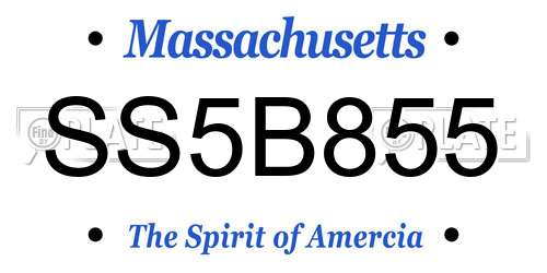 SS5B855 Massachusetts License Plate