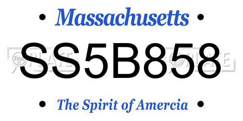 SS5B858 Massachusetts License Plate