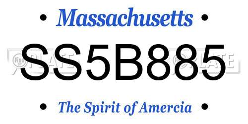 SS5B885 Massachusetts License Plate