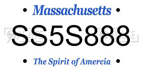 SS5S888 Massachusetts License Plate
