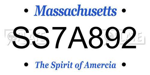 SS7A892 Massachusetts License Plate