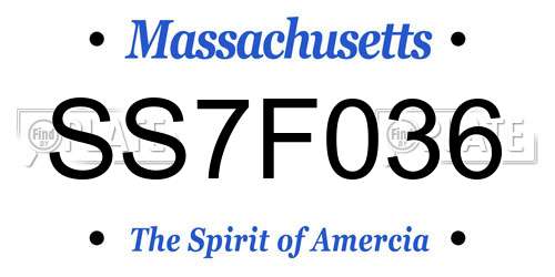 SS7F036 Massachusetts License Plate
