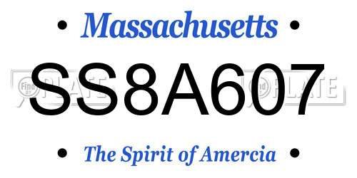 SS8A607 Massachusetts License Plate