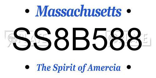 SS8B588 Massachusetts License Plate