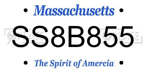 SS8B855 Massachusetts License Plate