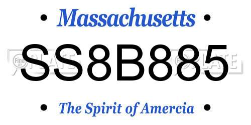 SS8B885 Massachusetts License Plate