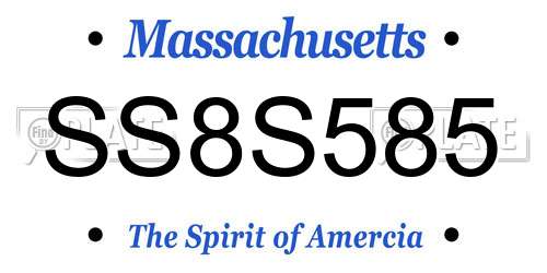 SS8S585 Massachusetts License Plate