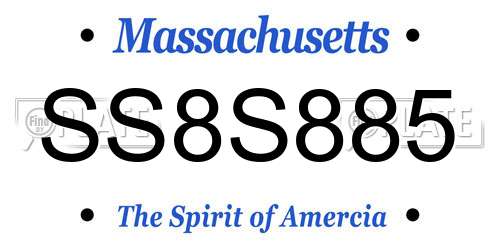 SS8S885 Massachusetts License Plate