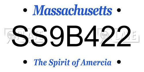 SS9B422 Massachusetts License Plate