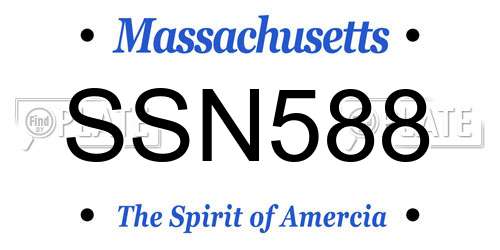 SSN588 Massachusetts License Plate