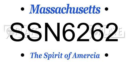 SSN6262 Massachusetts License Plate