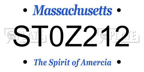 ST0Z212 Massachusetts License Plate