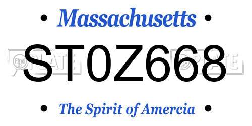 ST0Z668 Massachusetts License Plate