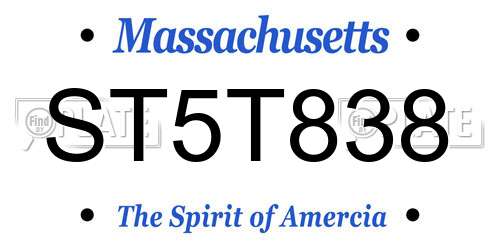 ST5T838 Massachusetts License Plate
