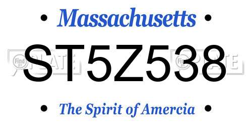 ST5Z538 Massachusetts License Plate