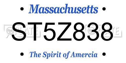 ST5Z838 Massachusetts License Plate