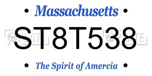 ST8T538 Massachusetts License Plate