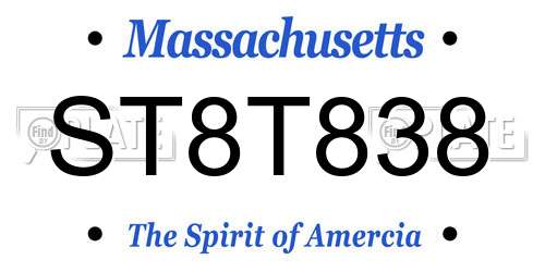 ST8T838 Massachusetts License Plate