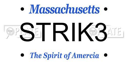 STRIK3 Massachusetts License Plate