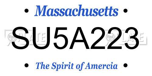 SU5A223 Massachusetts License Plate