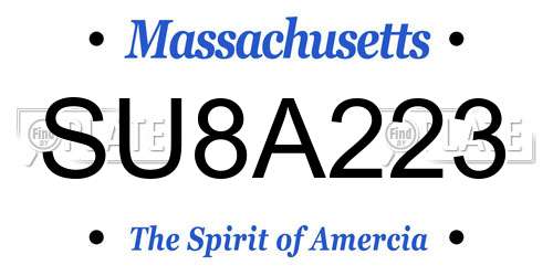 SU8A223 Massachusetts License Plate