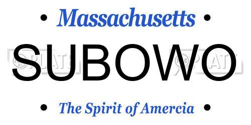 SUBOWO Massachusetts License Plate