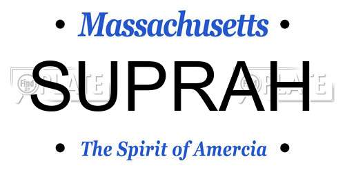 SUPRAH Massachusetts License Plate