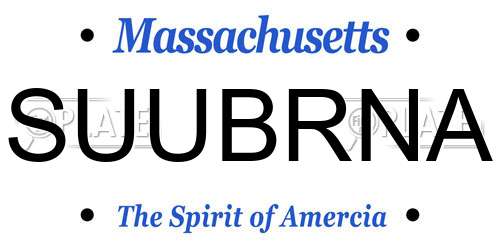 SUUBRNA Massachusetts License Plate