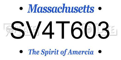 SV4T603 Massachusetts License Plate