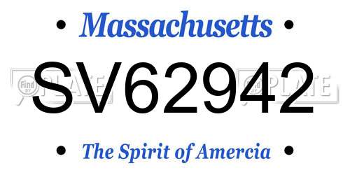 SV62942 Massachusetts License Plate
