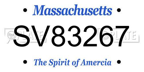 SV83267 Massachusetts License Plate