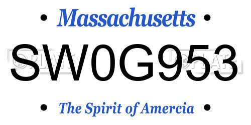 SW0G953 Massachusetts License Plate