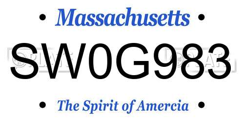 SW0G983 Massachusetts License Plate