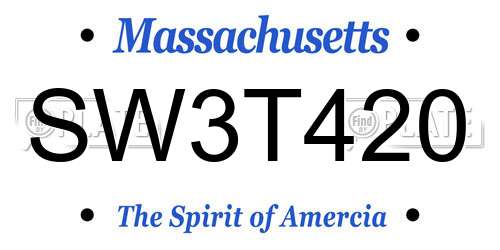 SW3T420 Massachusetts License Plate
