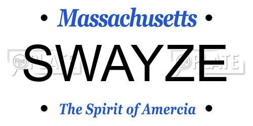 SWAYZE Massachusetts License Plate