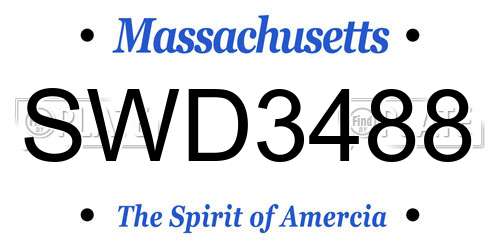 SWD3488 Massachusetts License Plate