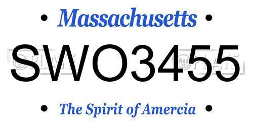 SWO3455 Massachusetts License Plate