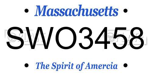 SWO3458 Massachusetts License Plate