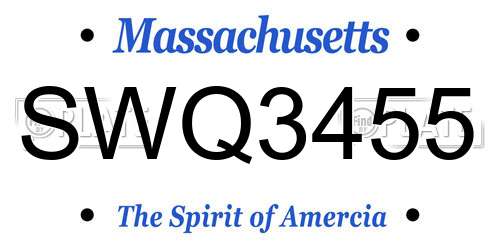 SWQ3455 Massachusetts License Plate