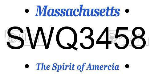 SWQ3458 Massachusetts License Plate