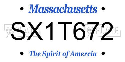 SX1T672 Massachusetts License Plate