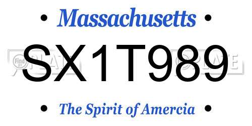SX1T989 Massachusetts License Plate