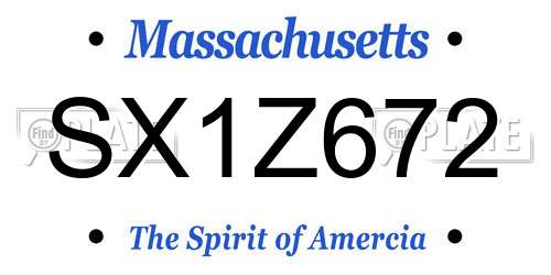 SX1Z672 Massachusetts License Plate