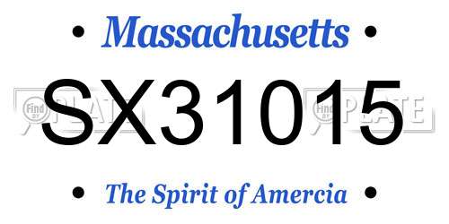 SX31015 Massachusetts License Plate