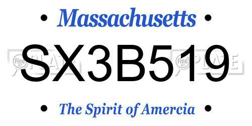 SX3B519 Massachusetts License Plate
