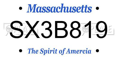 SX3B819 Massachusetts License Plate