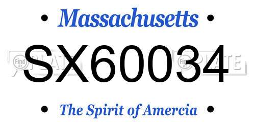 SX60034 Massachusetts License Plate