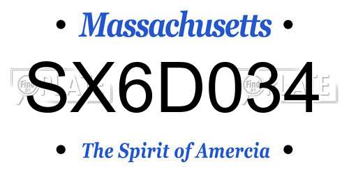 SX6D034 Massachusetts License Plate